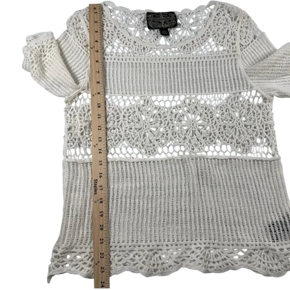 James Coviello Anthropologie Crochet Lace Top Boho Ivory Size L